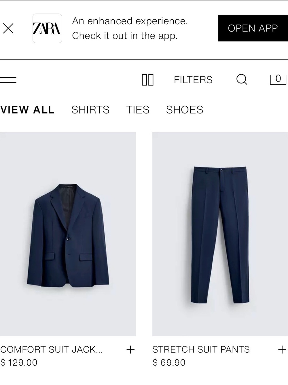 Zara Men Dark Blue Two-Button Suit: Blazer & Pant